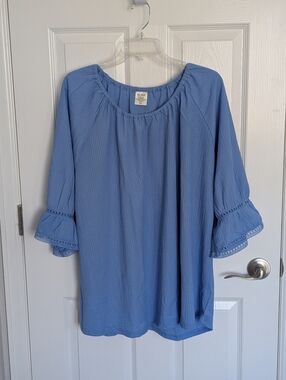 NWOT Blair Light Blue Crinkle Blouse With 3/4 Bell Sleeves - 3X